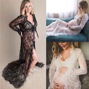 Gorgeous Eyelash Lace Long Maxi Maternity Gown Black